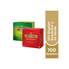 TWININGS - PACK 50 Bolsitas English Breakfast + 50 Bolsitas Té Verde
