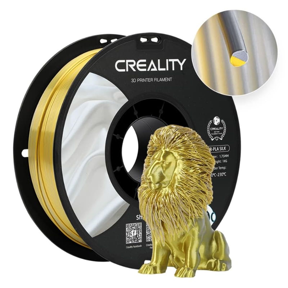 CREALITY - Filamento 3D PLA Seda Mágico Bicolor Oro y Plateado  Creality