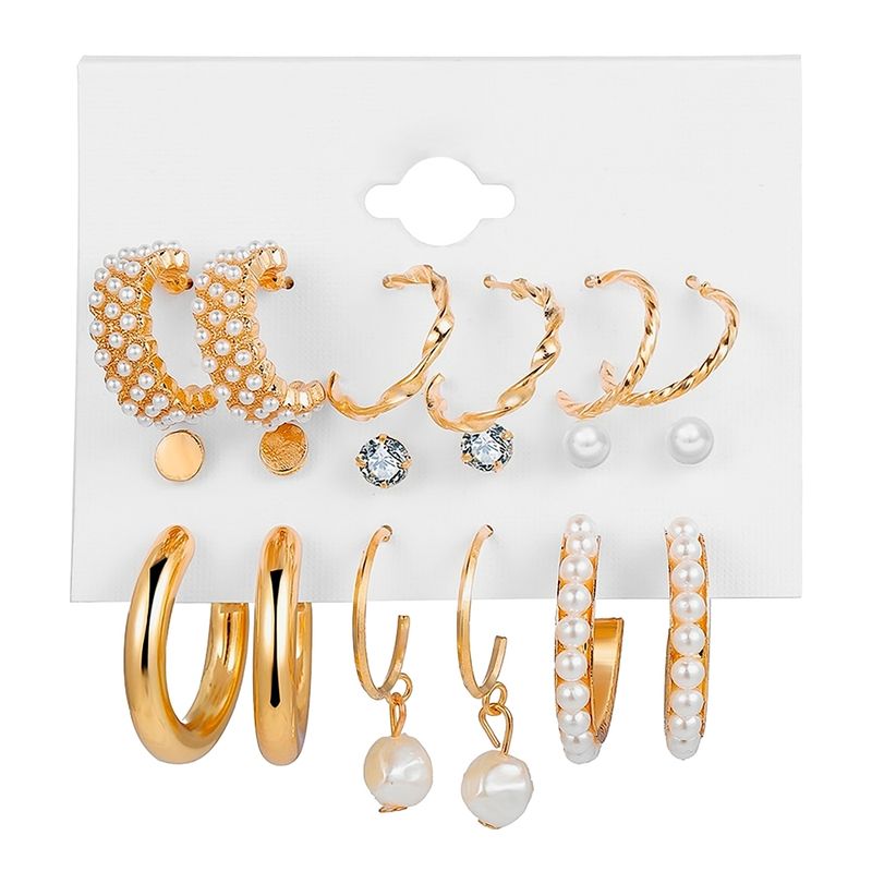 GENERICO - Set 9 Pares De Aros y Argollas Dorados Modelo C
