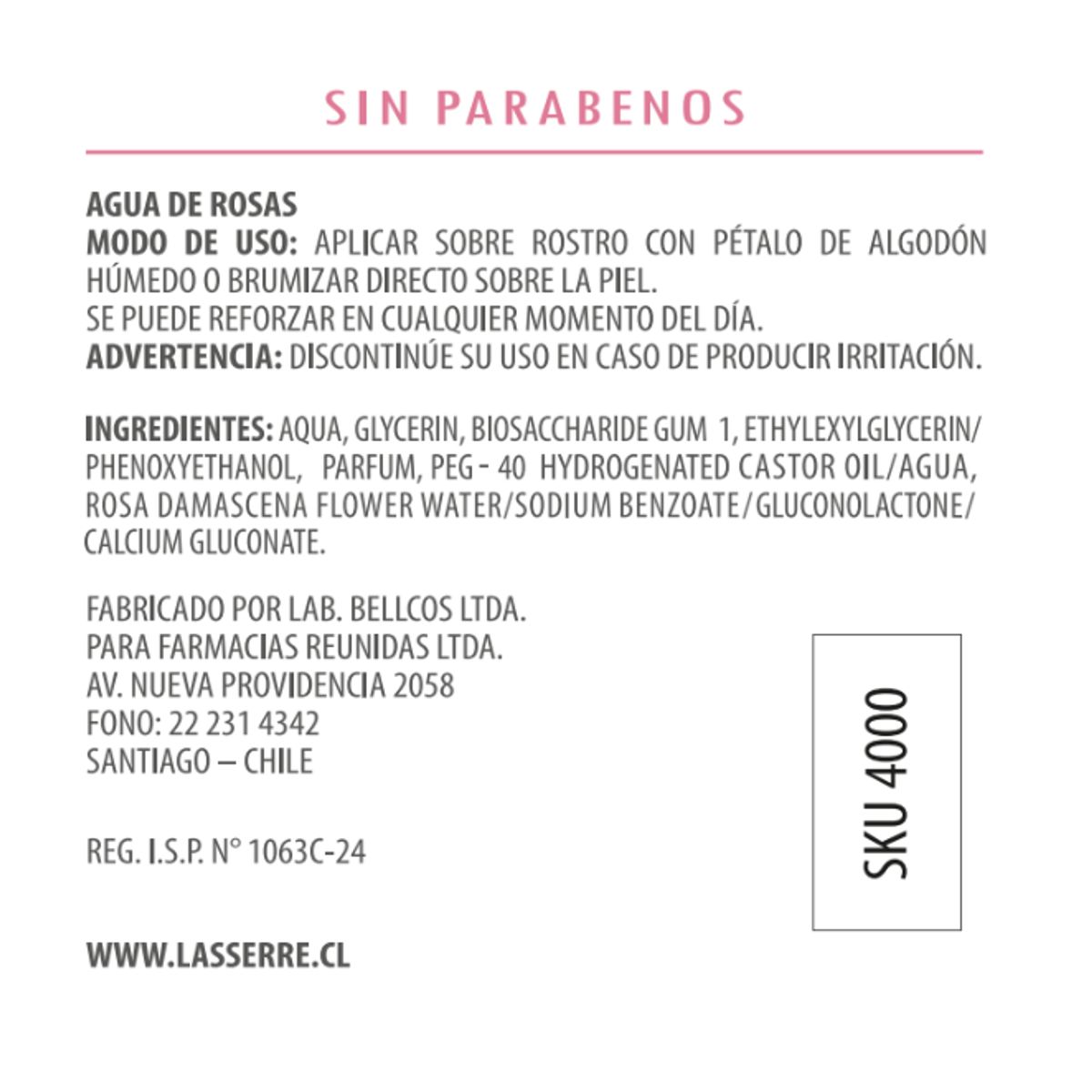 LASSERRE COSMETIQUE - Agua de Rosas 500 ml Lasserre Cosmétique