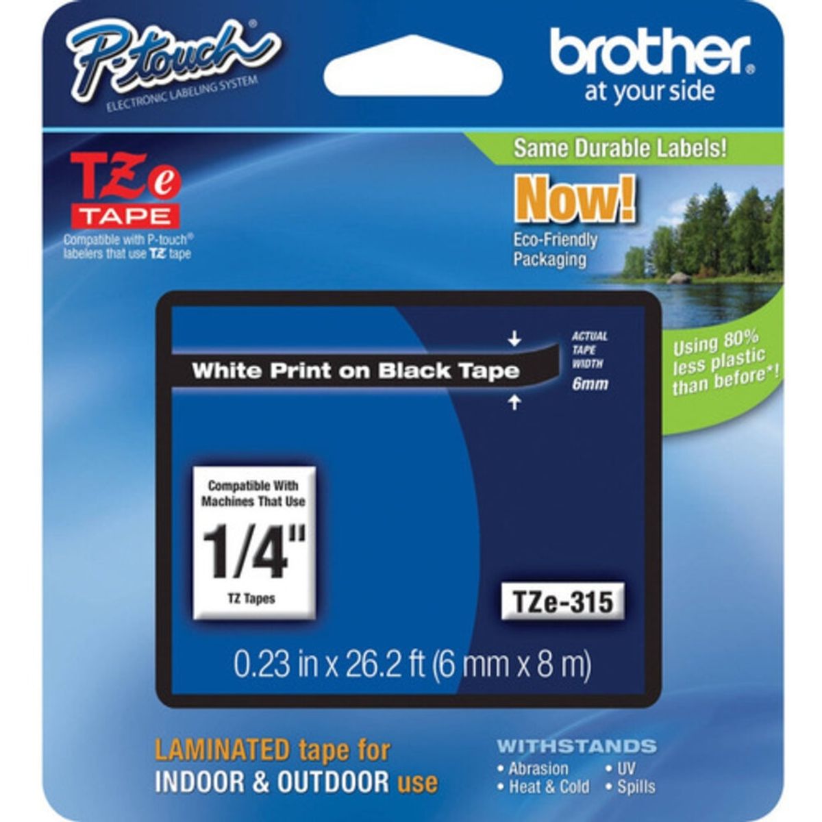 BROTHER - Cinta Brother Tze315 Blanco Sobre Negro 6mm X 8mts
