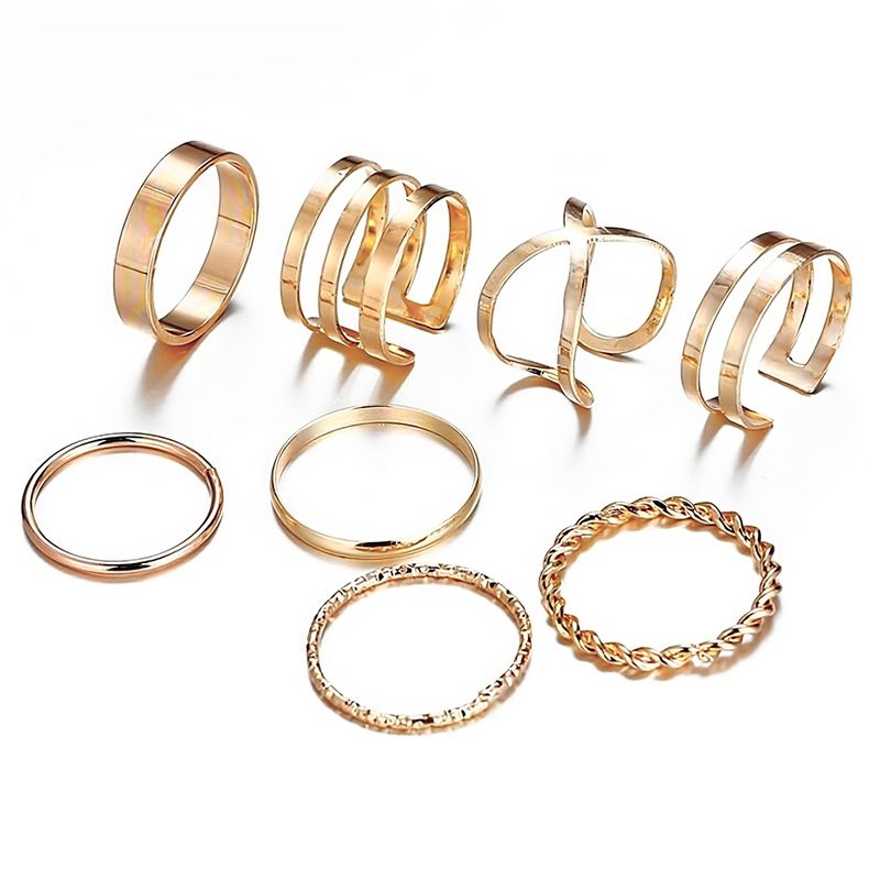 GENERICO - Set De 8 Anillos Vintage Dorados Modelo A