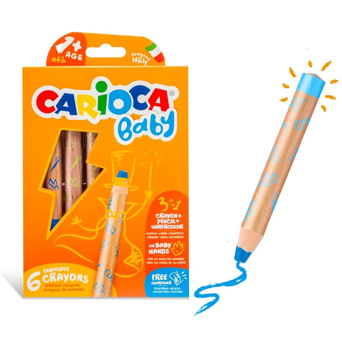 CARIOCA - Lápices Carioca 3 en 1 (6 Colores)+ Sacapunta BABY