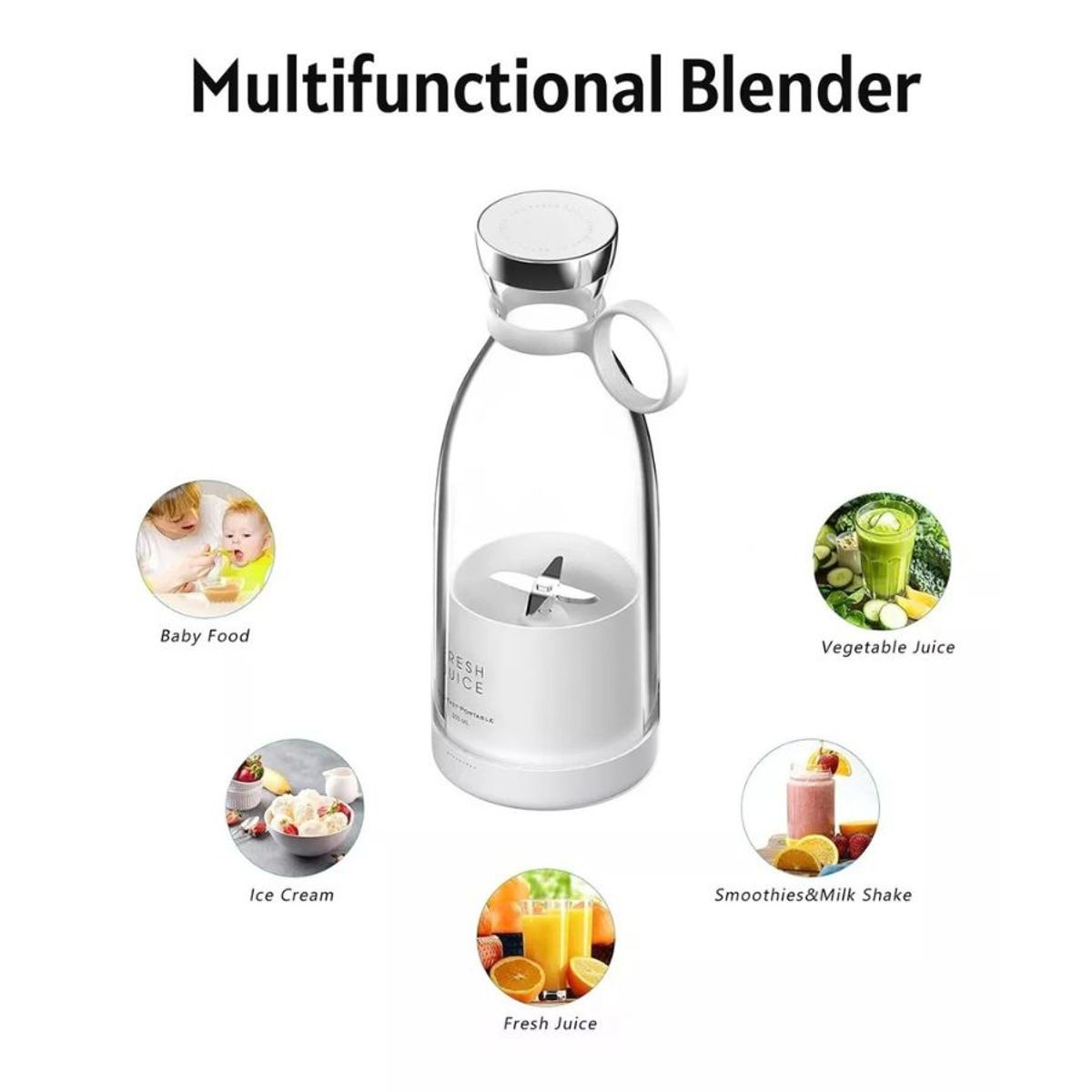 GENERICO - Botella Licuadora Recargable Juguera Batidora Portatil