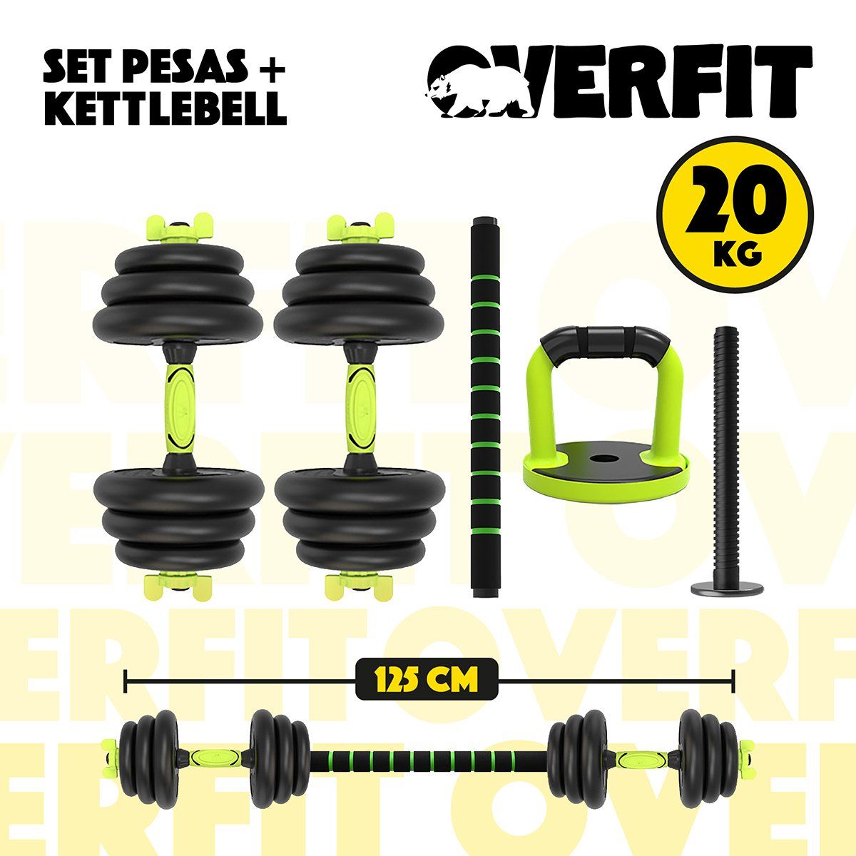 OVERFIT - Set Mancuernas + Barra + Kettlebell Unibles Overfit 20kg