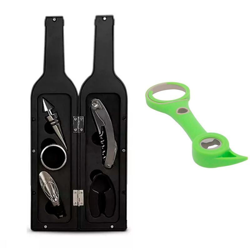 GENERICO - Pack Sacacorcho 5pcs Estuche Botella + Abre Botella 5 En 1.