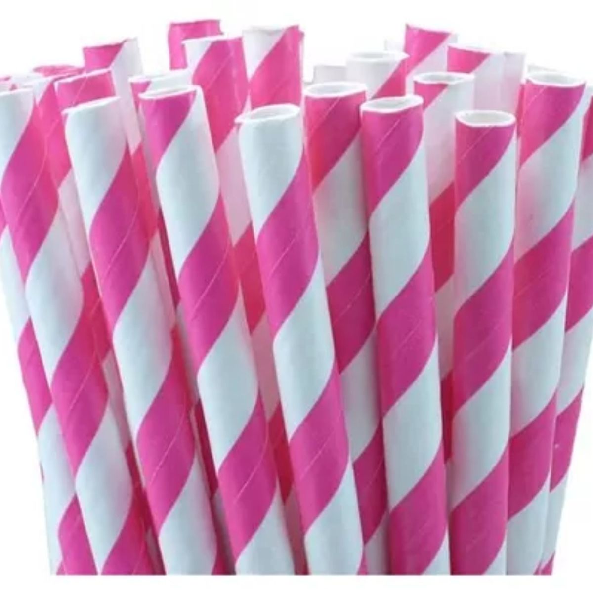 OEM - BOMBILLAS DE PAPEL ECOLOGICO 25 UNI. DISEÑO DE RAYAS FUCSIA