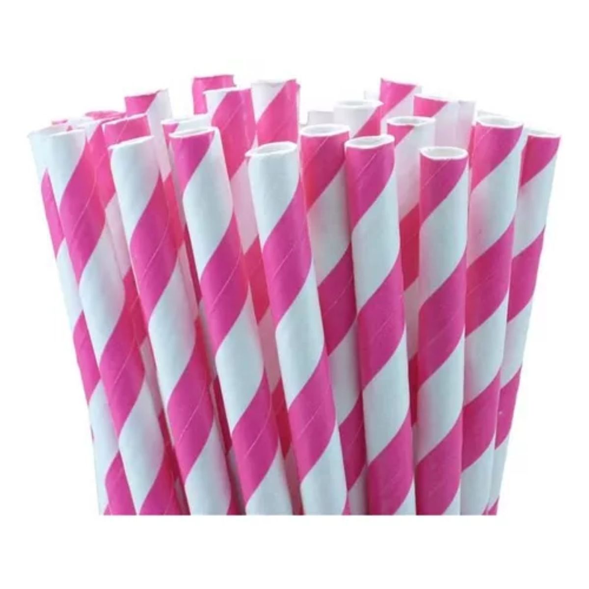 OEM - BOMBILLAS DE PAPEL ECOLOGICO 25 UNI. DISEÑO DE RAYAS FUCSIA