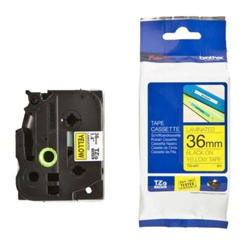 BROTHER - Cinta Brother Tzes661 Industrial Negro Sobre Amarillo 36mm8m