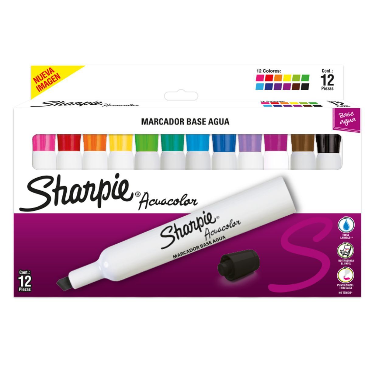 SHARPIE - Set Marcadores Sharpie Acuacolor 12 Colores Surtidos