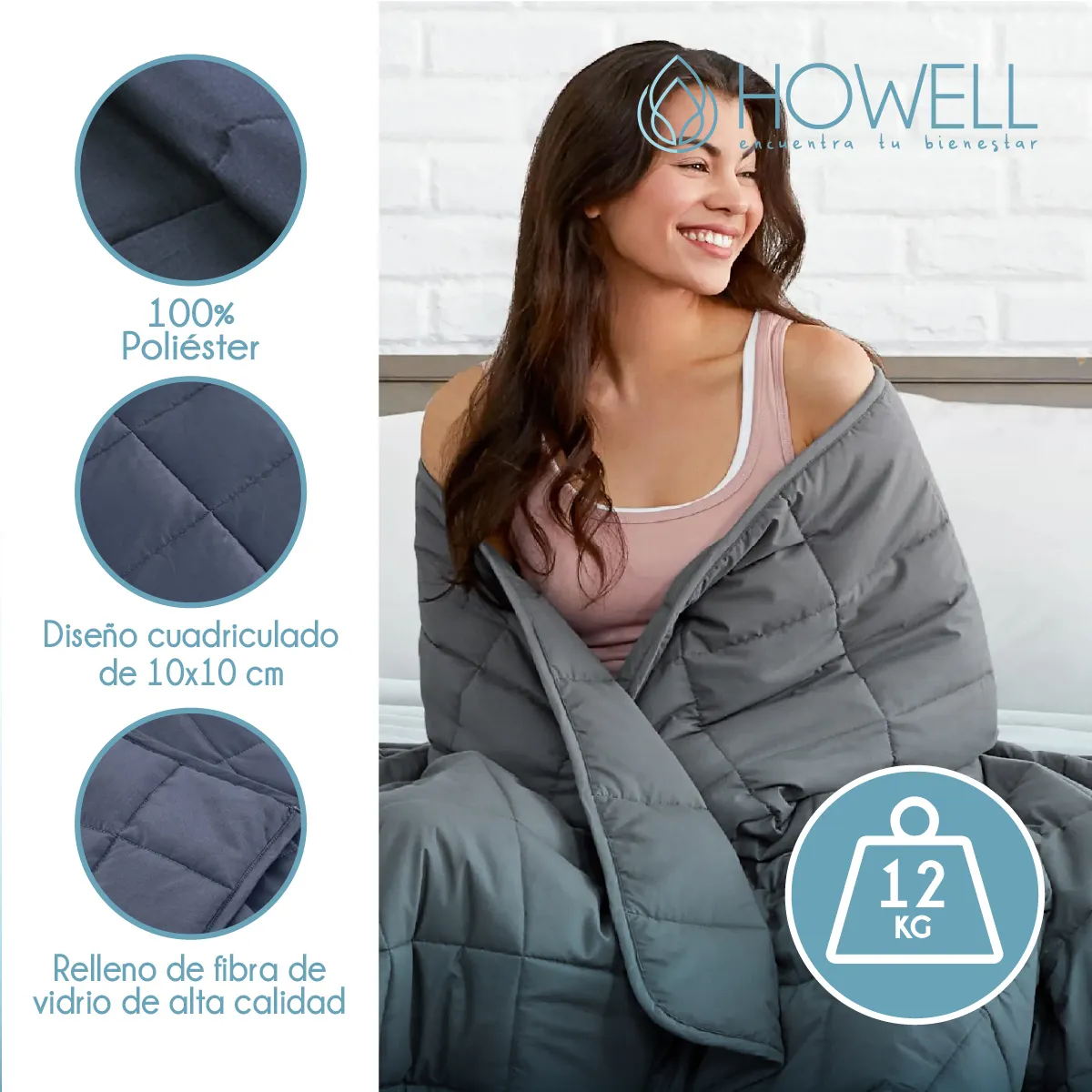 HOWELL - Manta De Gravedad Pesada Howell Queen 15KG Trastornos Sueño