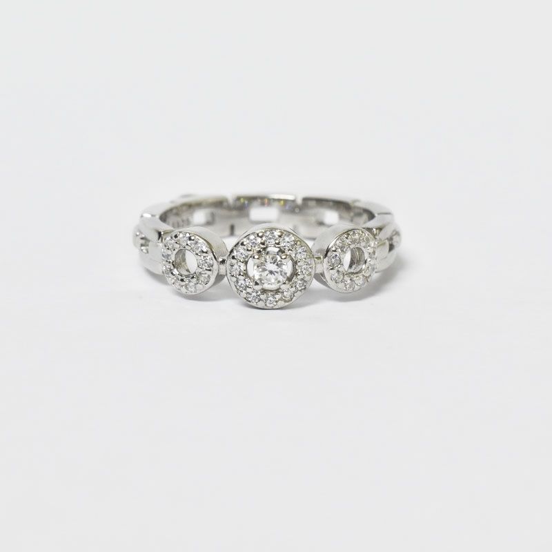 ROSETT - Anillo con circulos en circones y argolla de eslabones