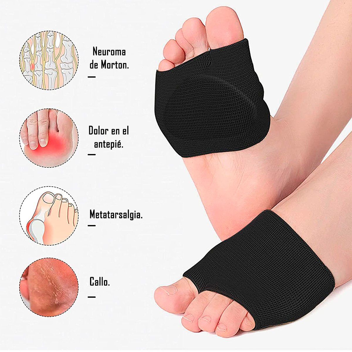 ONEDER - Par Almohadillas Metatarsianas Dedos Pies Negro Talla L