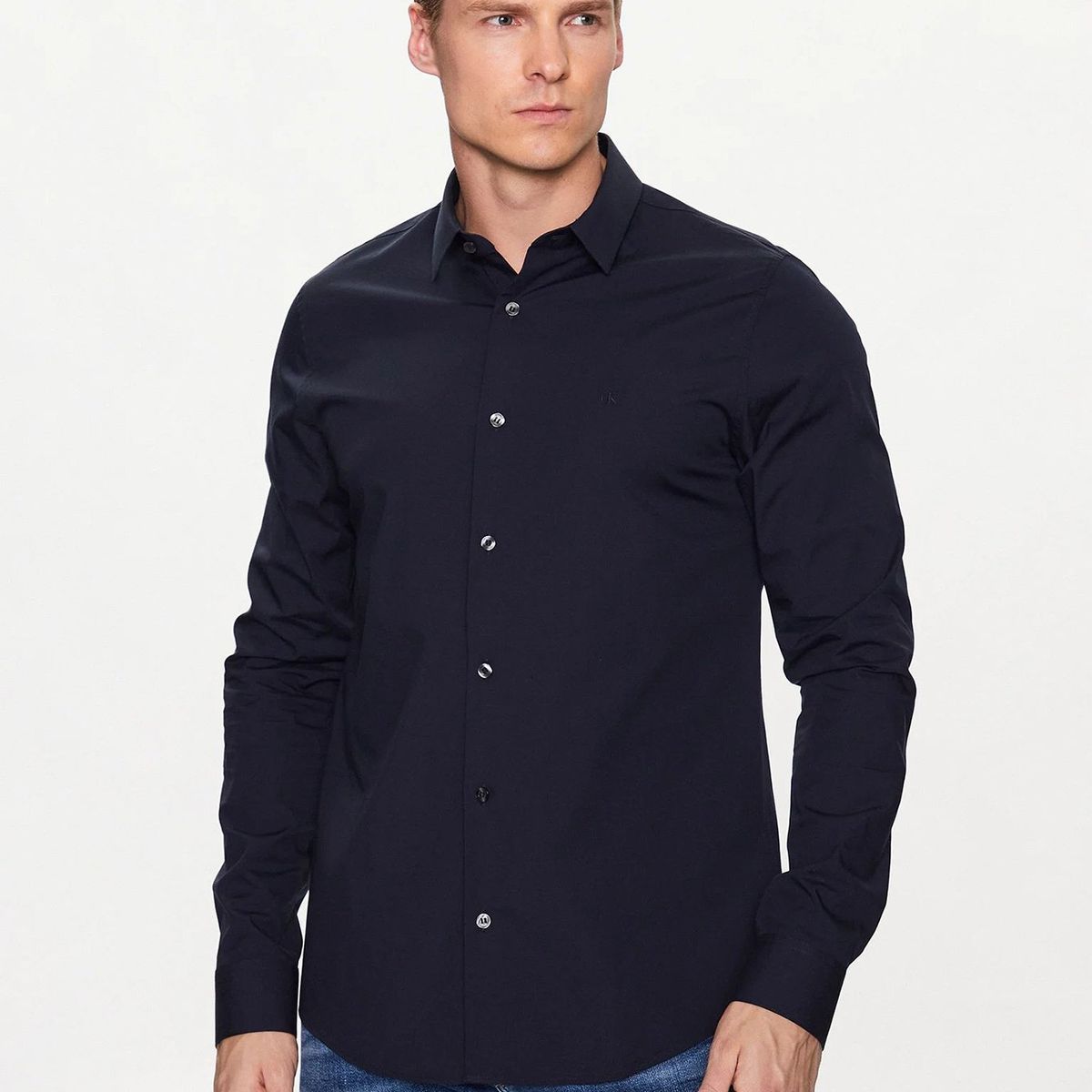 CALVIN KLEIN - Camisa slim de algodón elástico Azul Calvin Klein