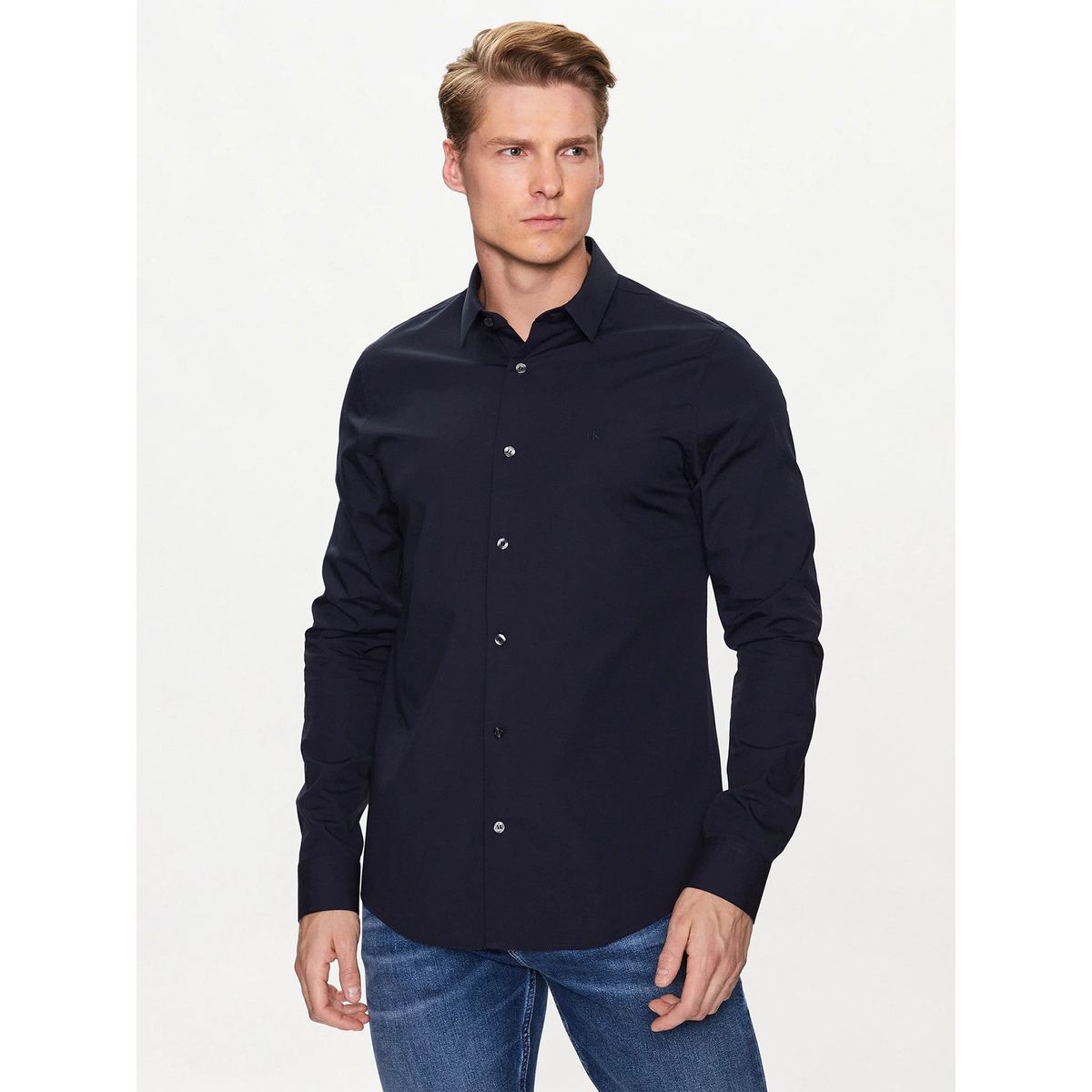 CALVIN KLEIN - Camisa slim de algodón elástico Azul Calvin Klein