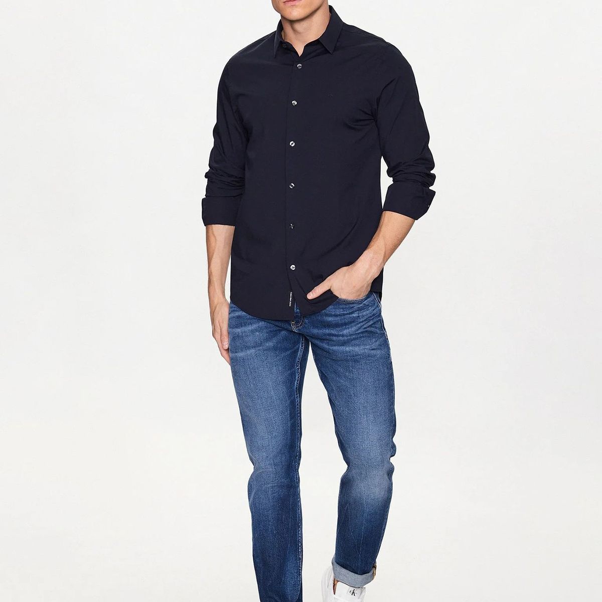 CALVIN KLEIN - Camisa slim de algodón elástico Azul Calvin Klein