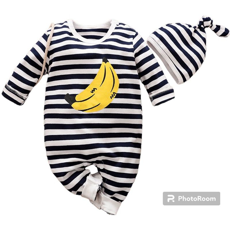 ANGO - Enterito Algodón Unisex Rayado Platano incluye gorro