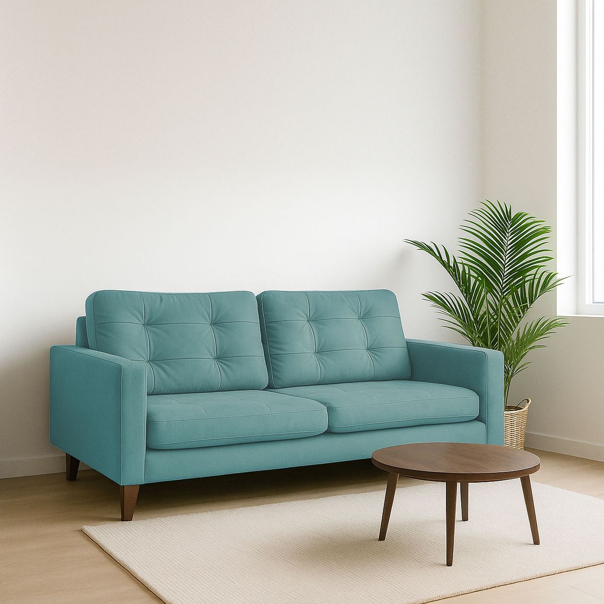 LATAM HOME - Sofá Napoles 3 Cuerpos Tela Velvet Turquesa