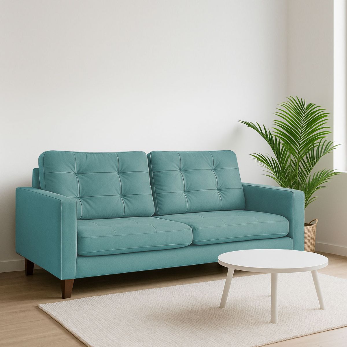 LATAM HOME - Sofá Napoles 2 Cuerpos Tela Velvet Turquesa