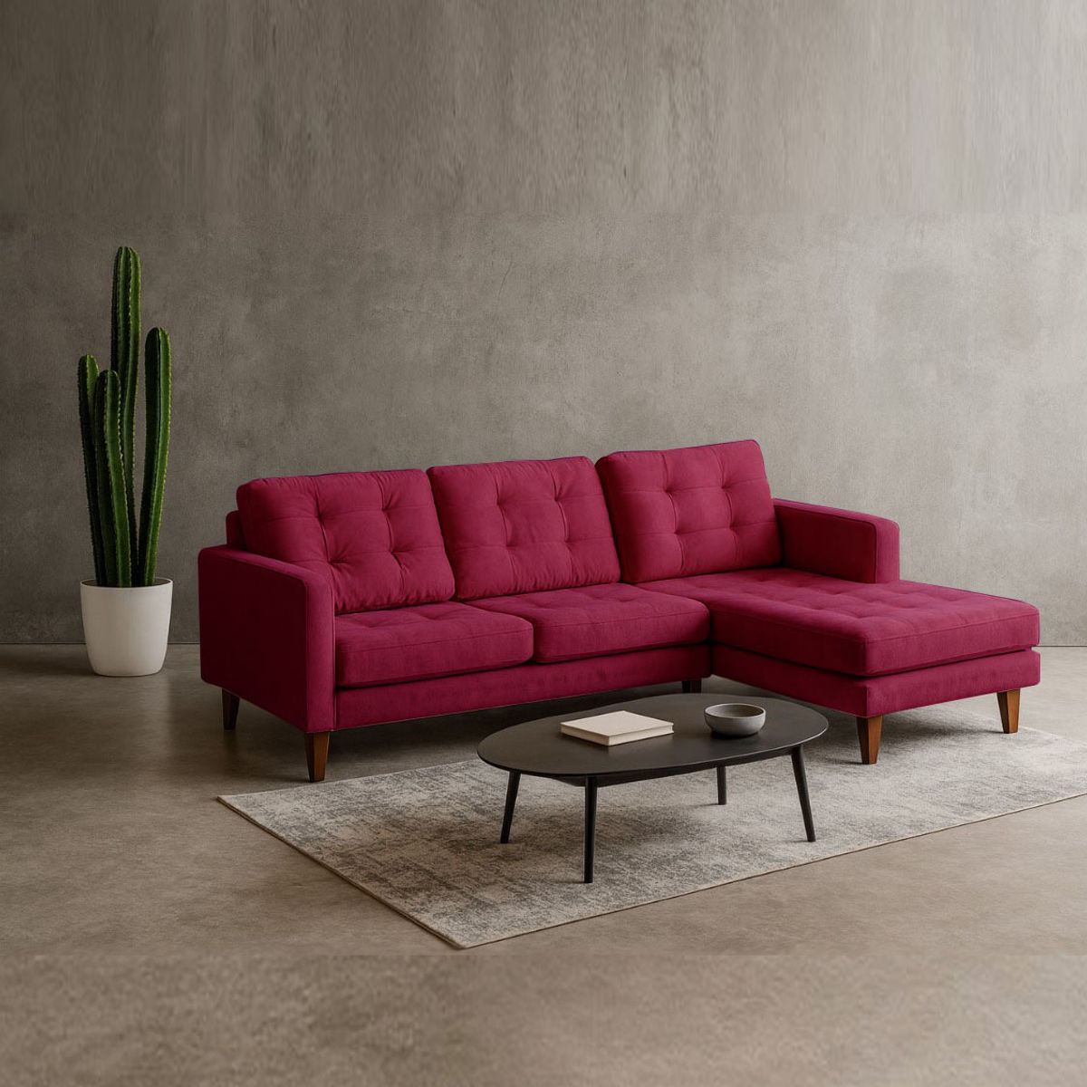 LATAM HOME - Sofa Seccional Derecho Napoles Tela Velvet Burdeo