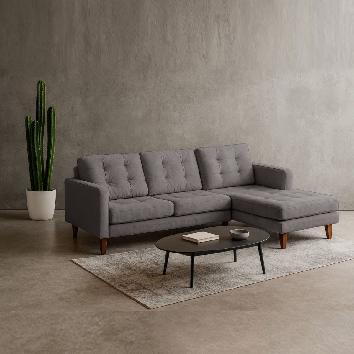 LATAM HOME - Sofá Seccional Derecho Napoles Tela Velvet Gris