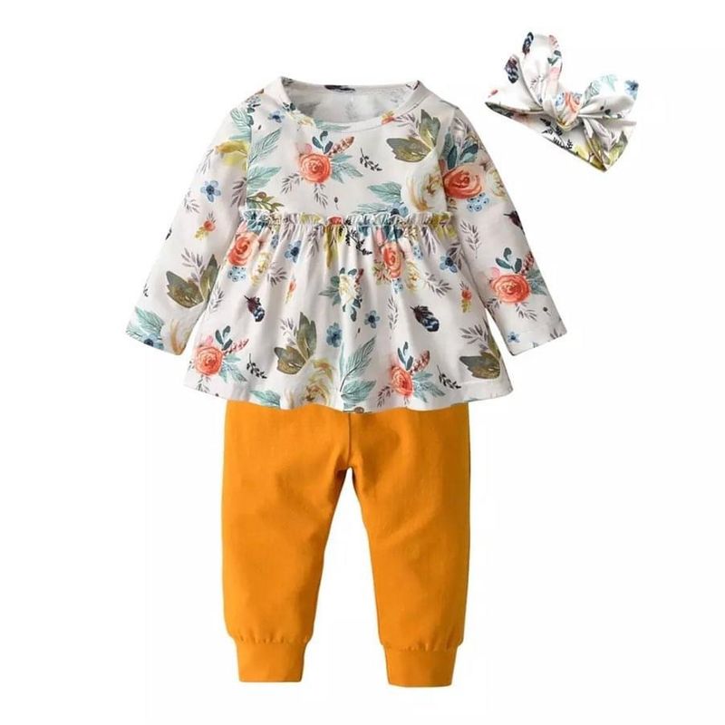 ANGO - Conjunto Bebé Floral Mostaza