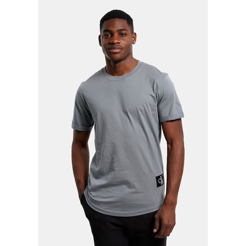 CALVIN KLEIN - Camiseta de algodón orgánico con insignia Gris Calvin Klein