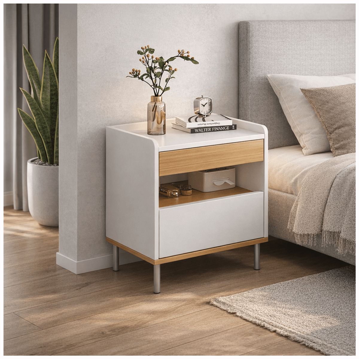 HOMER DESIGN - Velador vanguardia 2 Niveles Con Cajones Homer Design 45*40*60cm