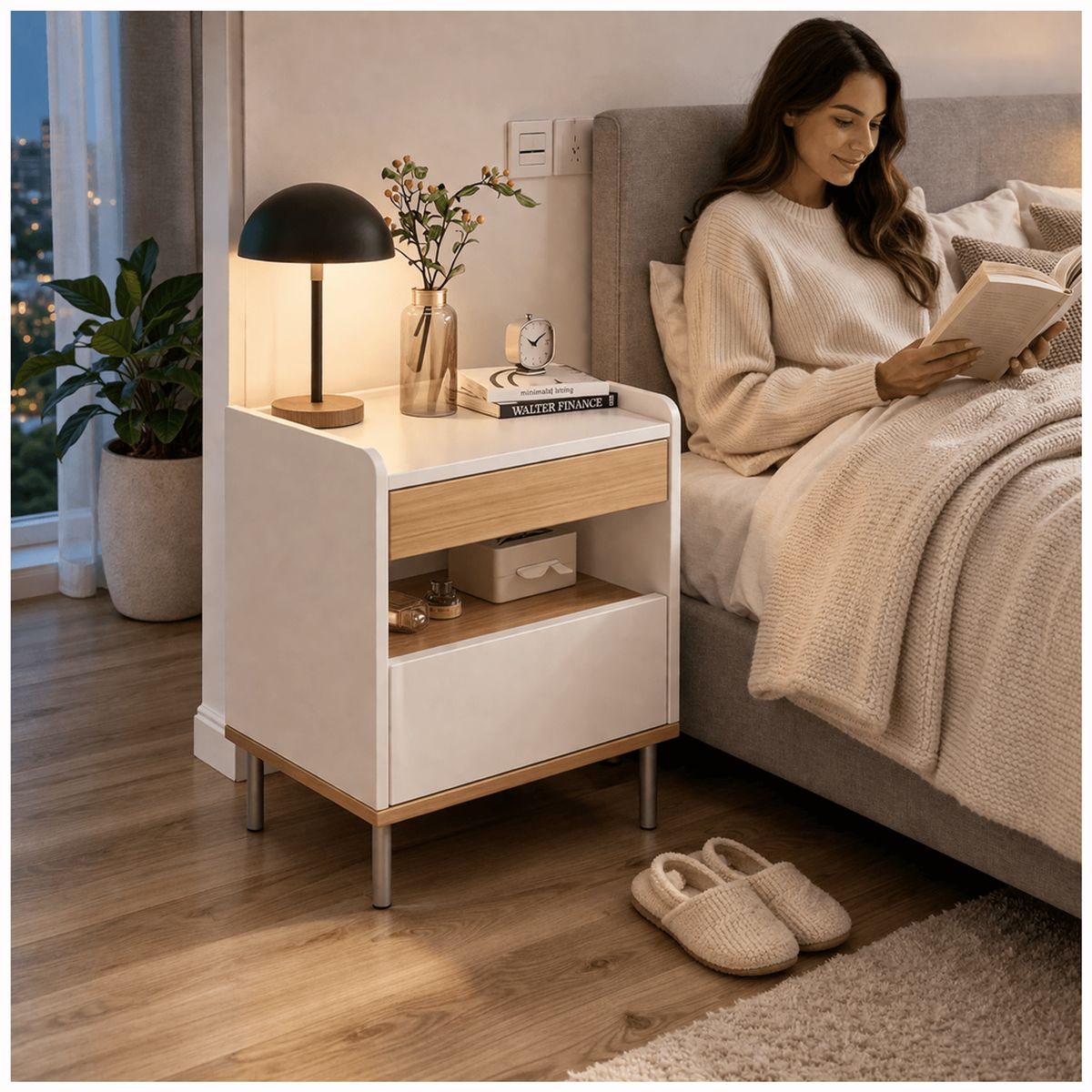 HOMER DESIGN - Velador vanguardia 2 Niveles Con Cajones Homer Design 45*40*60cm