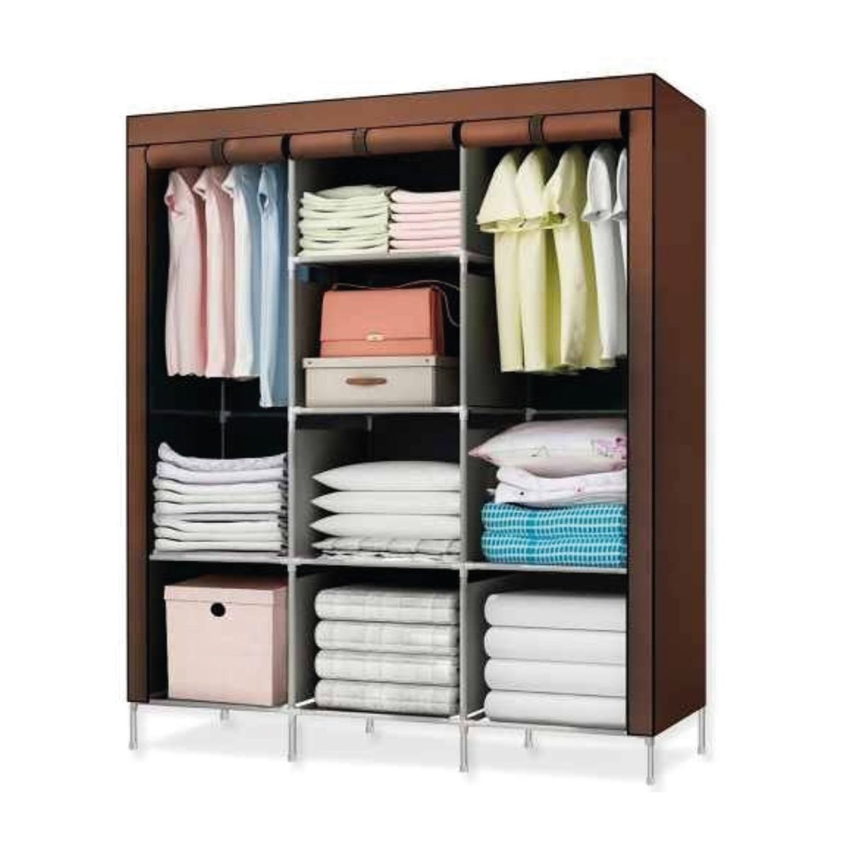 LUMAX - Closet Armable y Portatil de Tela 150x45x175 cm Color Cafe