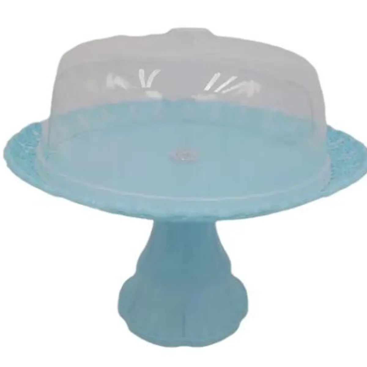 OEM - PLATO PARA TORTAS CON BASE Y TAPA PLASTICO CELESTE