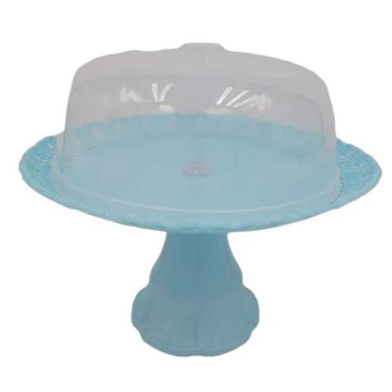 OEM - PLATO PARA TORTAS CON BASE Y TAPA PLASTICO CELESTE