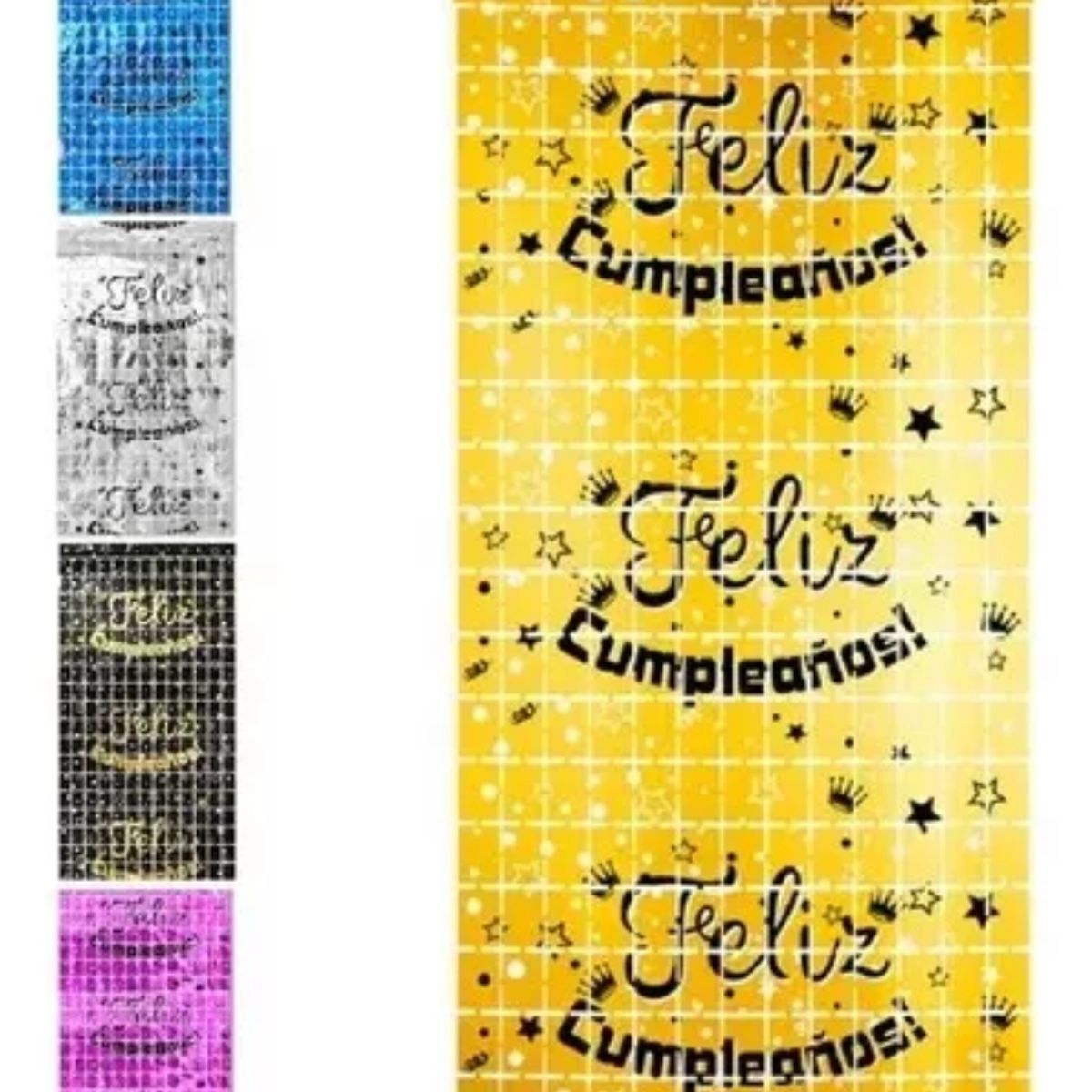 OEM - CORTINA METALICA PARA DECORACION FELIZ CUMPLEAÑOS DORADO