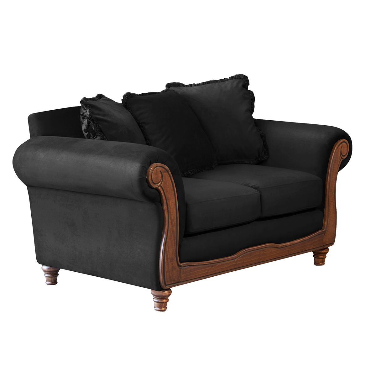 LATAM HOME - Sofá Rimini 2 Cuerpos Tela Velvet Negro