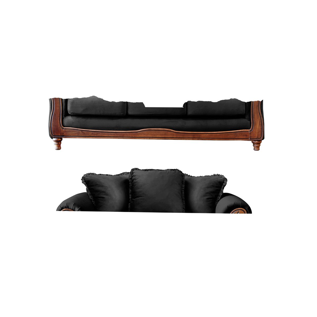 LATAM HOME - Sofá Living Rimini 3 Cuerpos + 2 Cuerpos Tela Velvet Negro