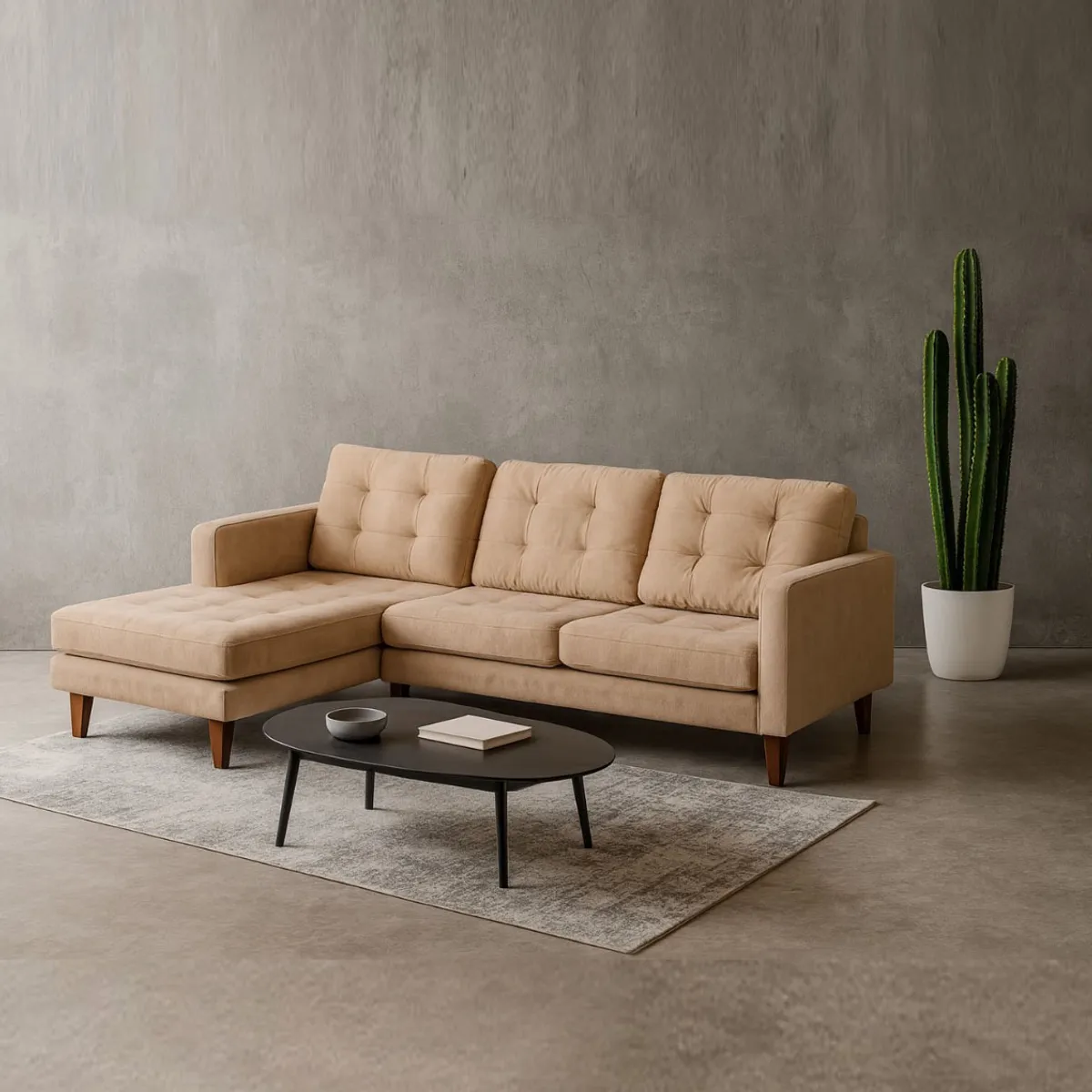 LATAM HOME - Sofá Seccional Izquierdo Napoles Tela Velvet Beige