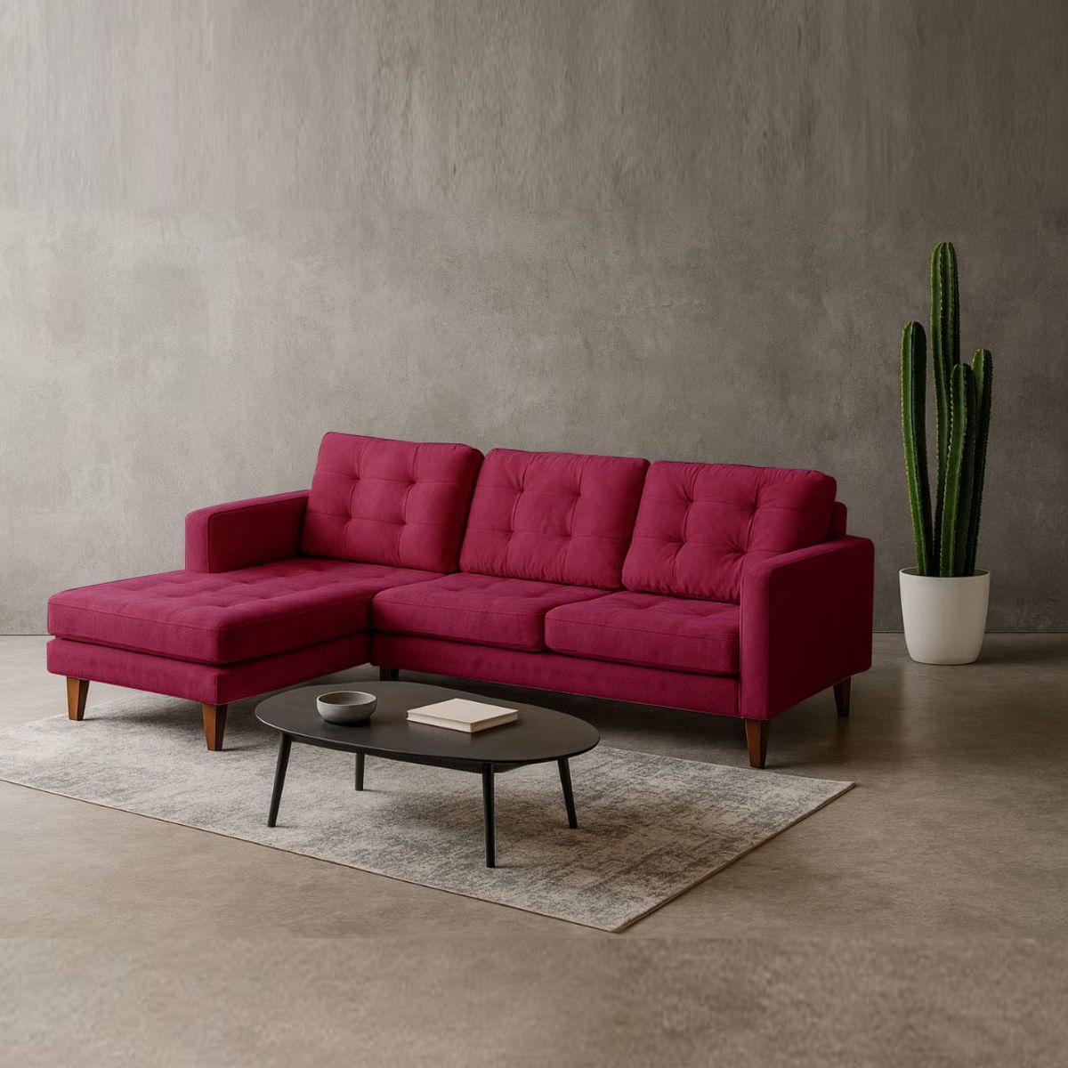 LATAM HOME - Sofá Seccional Izquierdo Napoles Tela Velvet Burdeo