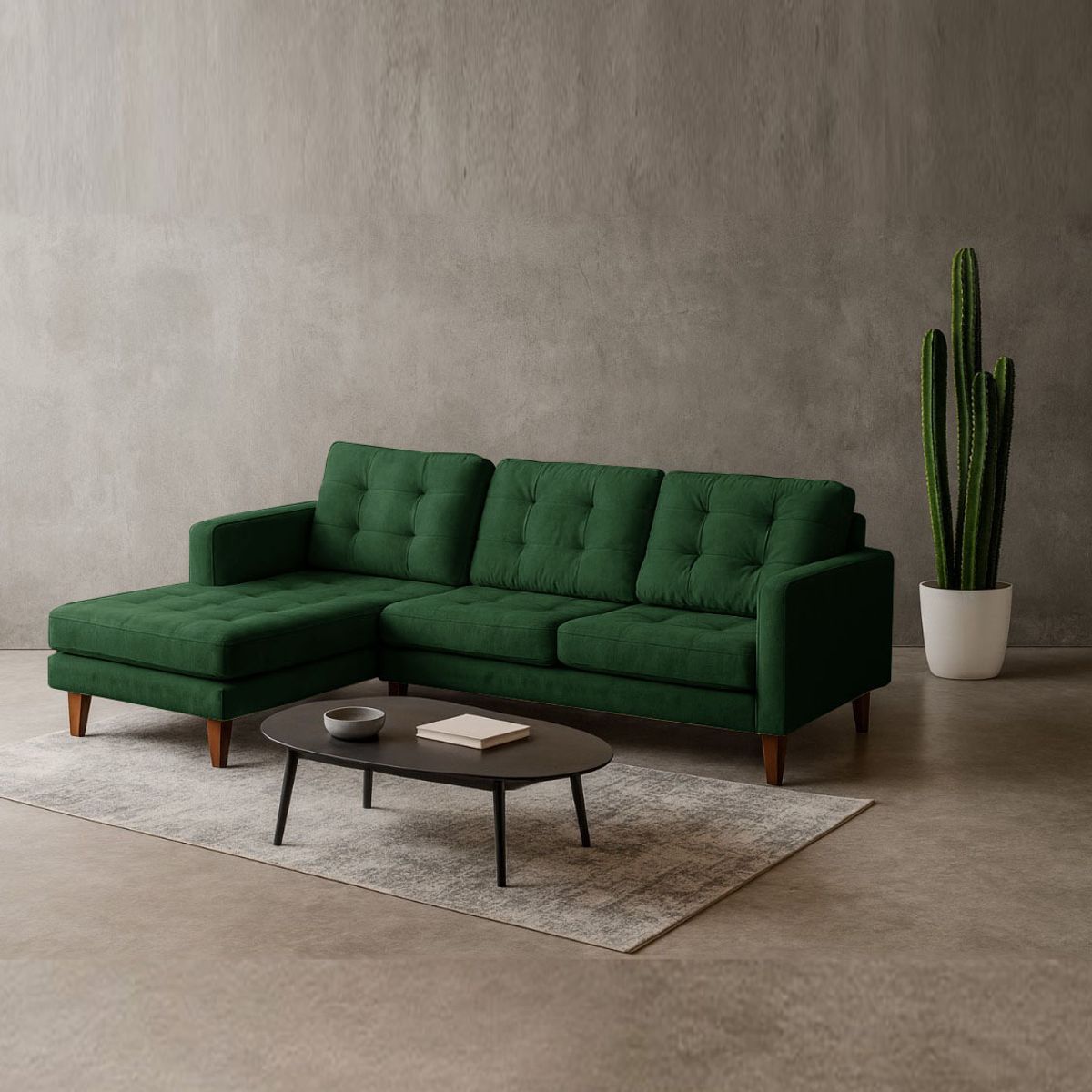 LATAM HOME - Sofá Seccional Izquierdo Napoles Tela Velvet Verde