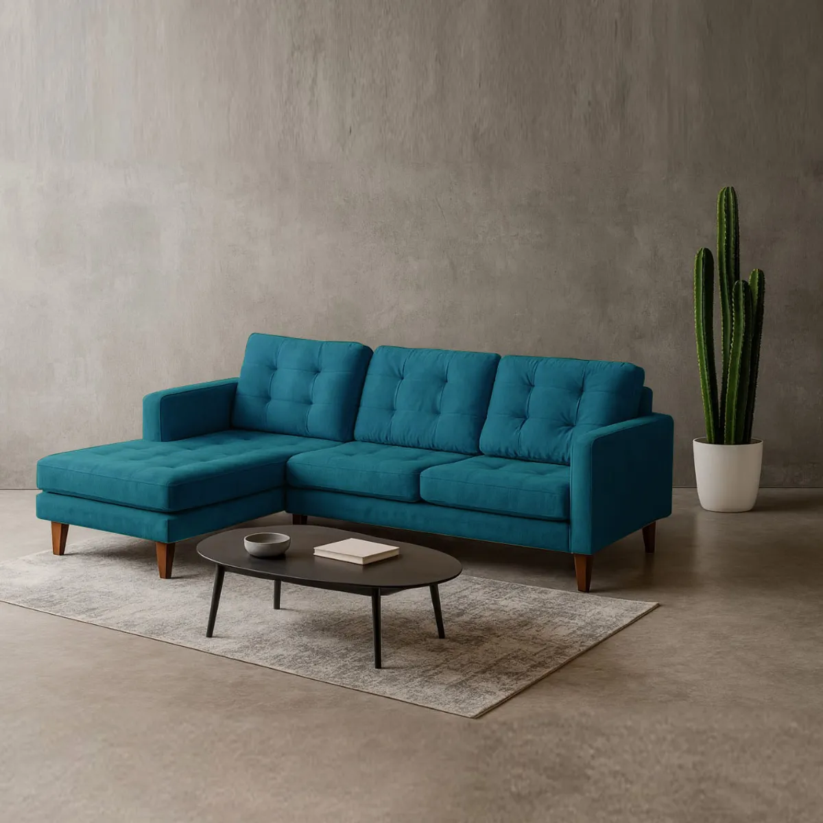 LATAM HOME - Sofá Seccional Izquierdo Napoles Tela Velvet Azul Petroleo