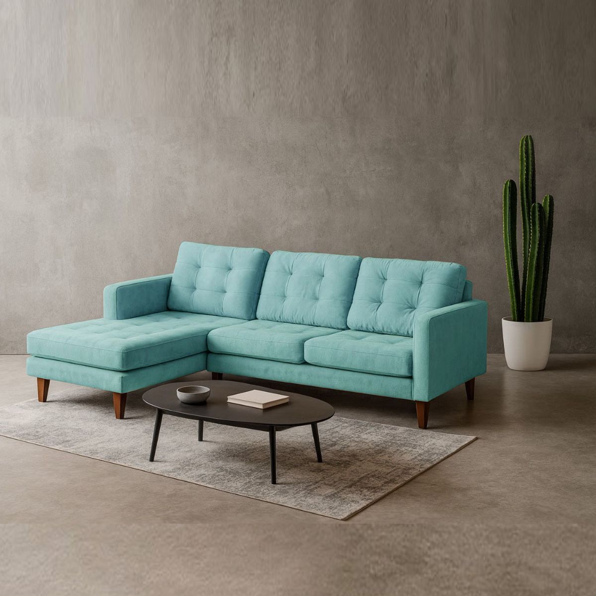 LATAM HOME - Sofá Seccional Izquierdo Napoles Tela Velvet Turquesa