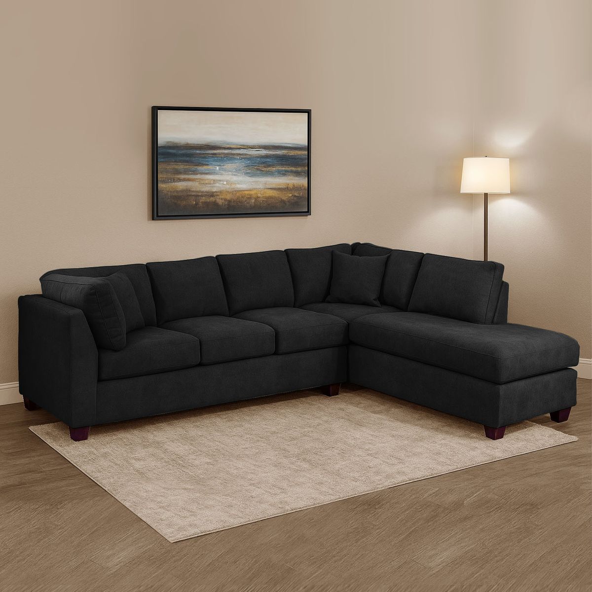 LATAM HOME - Sofá Seccional Padua Derecho Tela Velvet Negro