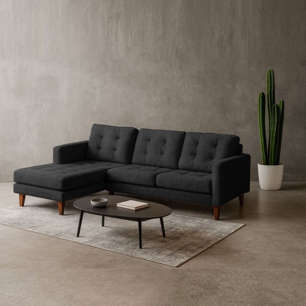 LATAM HOME - Sofá Seccional Izquierdo Napoles Tela Velvet Negro