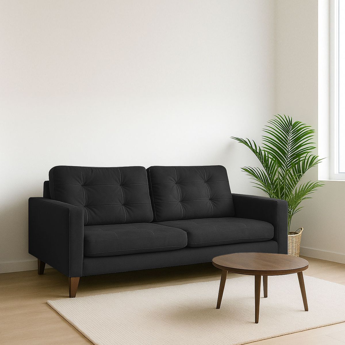 LATAM HOME - Sofá Napoles 2 Cuerpos Tela Velvet Negro