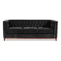 LATAM HOME - Sofa Roma 3 Cuerpos Capitoné Tela Velvet Negro