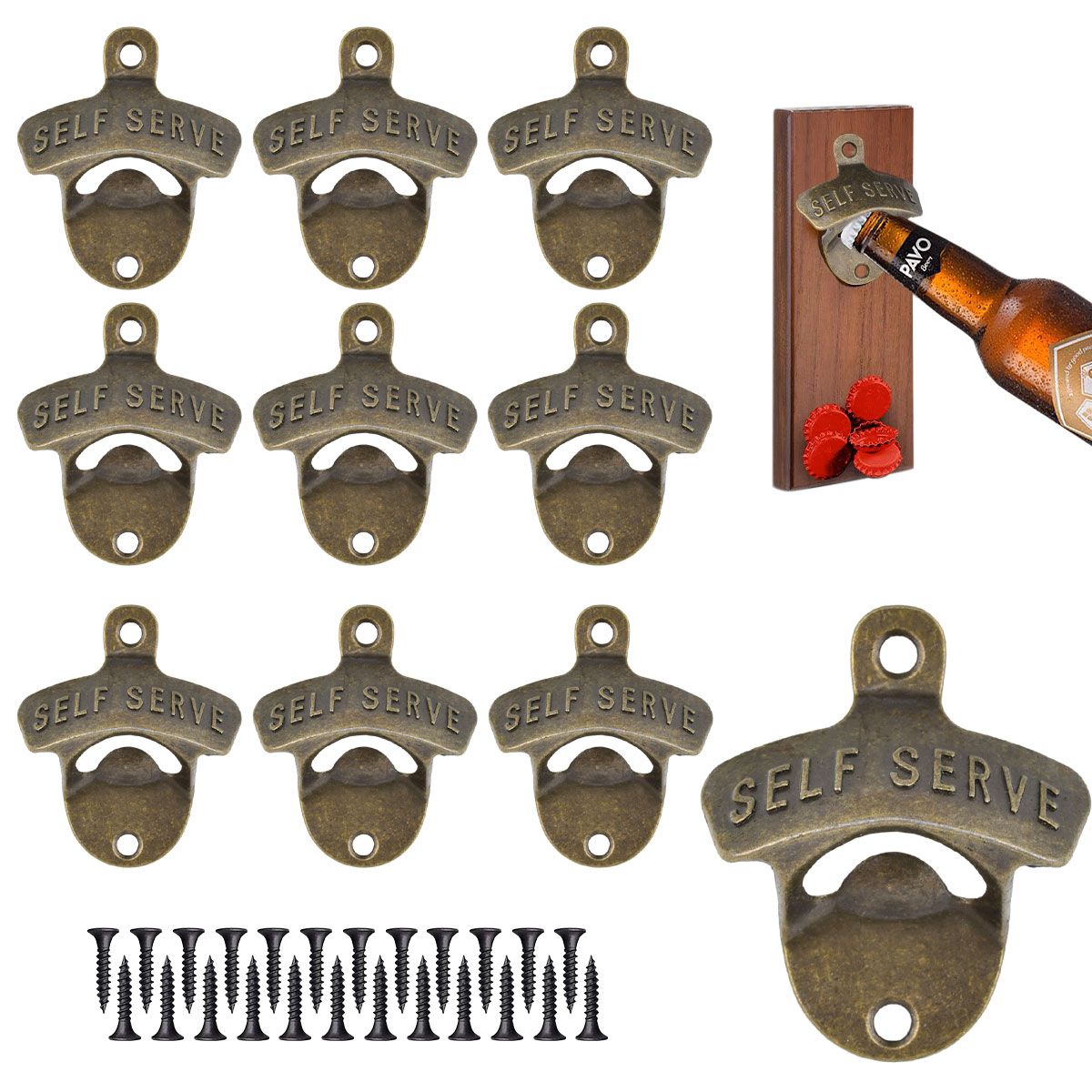 AIZO - 10pcs Destapador Botellas Cerveza Rustico Pared Metálico Pack 10