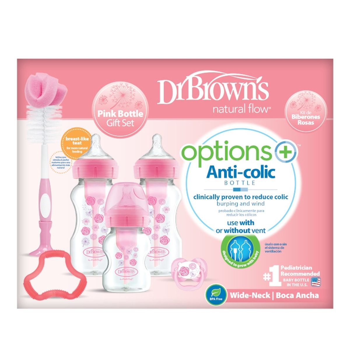 DR BROWNS - Set De Recién Nacido Boca Ancha Dr Brown´s Options Rosa
