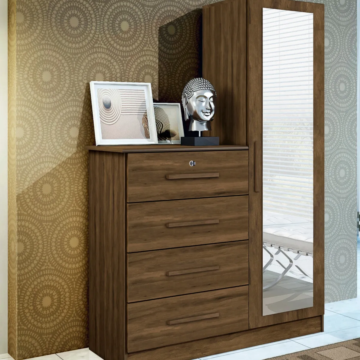 TAHUARI - Comoda cajon con llave y espejo Belize cedro