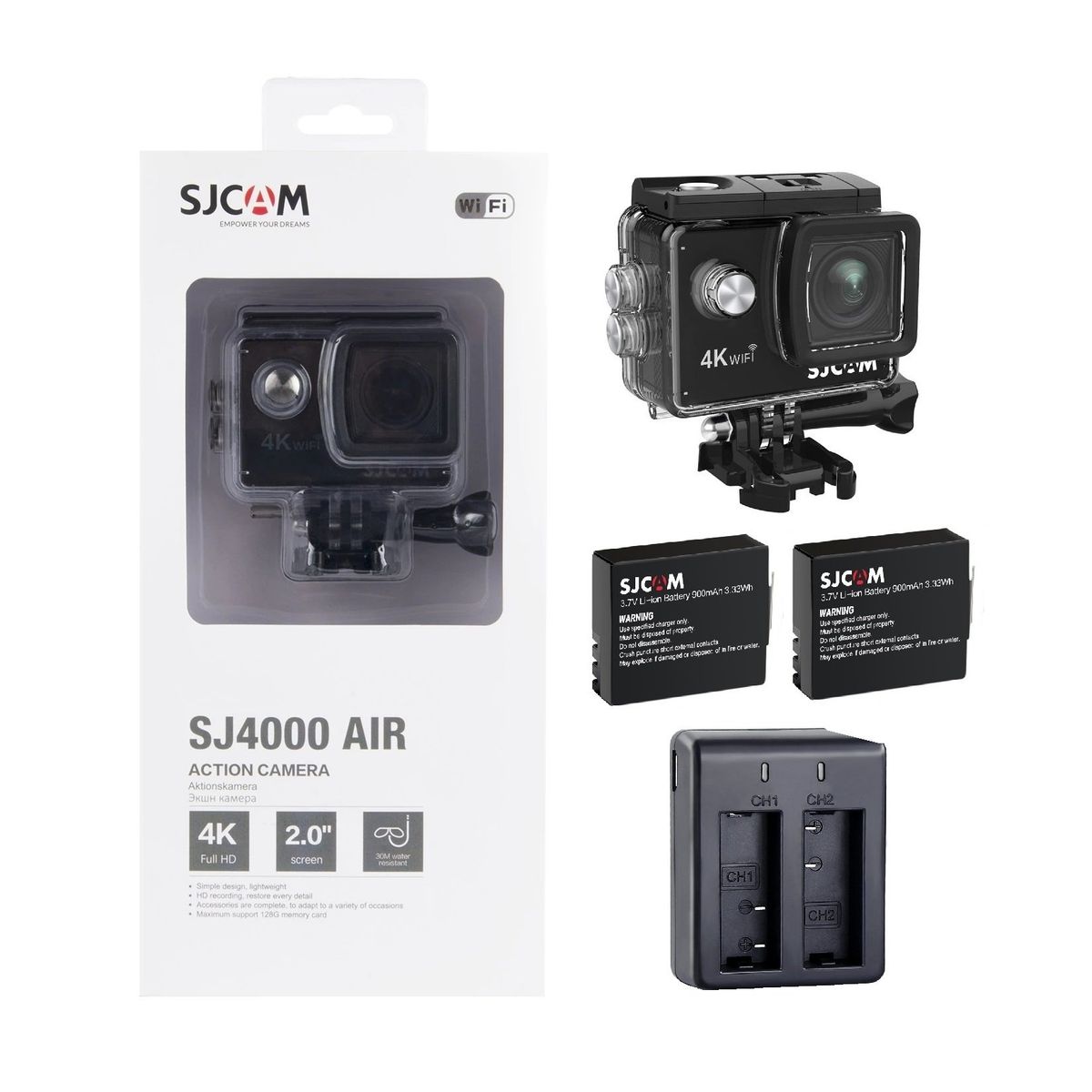 SJCAM - Cámara de acción SJCAM SJ4000 AIR 4K WIFI 2 baterias y cargador dual