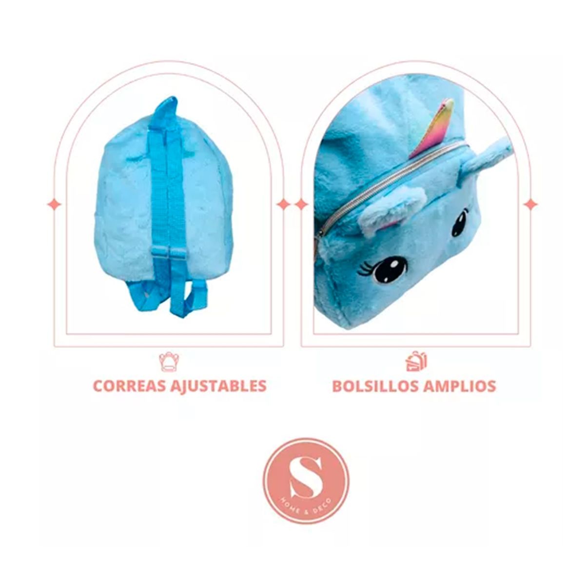 GENERICO - Mochila Unicornio Infantil Peludita Rosa Claro