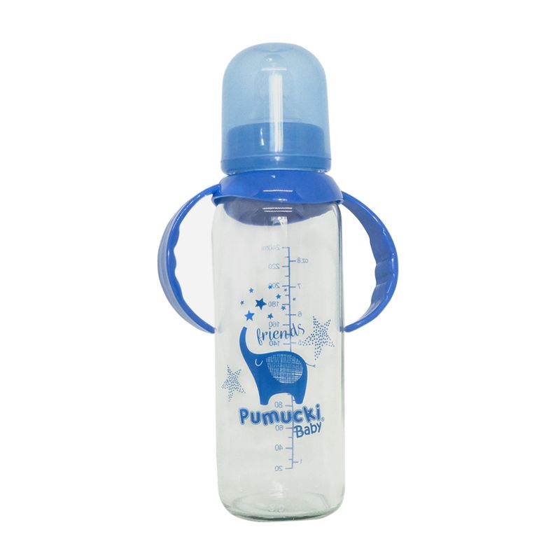 PUMUCKI - Mamadera De Vidrio 250ml Azul Niño Pumucki